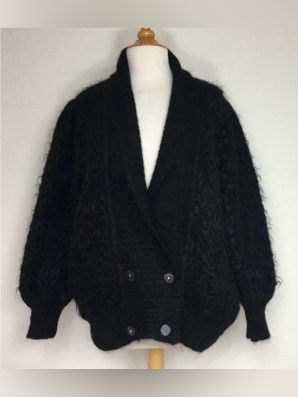 Vintage Usyting Italy Women's Black Thick Mohair Wool Cardigan Size XL Classic